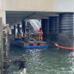 8x3m pontoon under pier for light replacement. includes bespoke handrails tethered fendering and monkey tower
