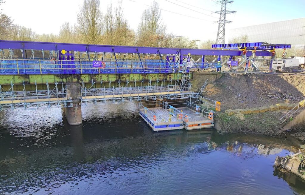 Midlands Scaffolding River Tame 3 6m x m3 ScaffFloat pontoons on the River Tame for Midlands Scaffolding